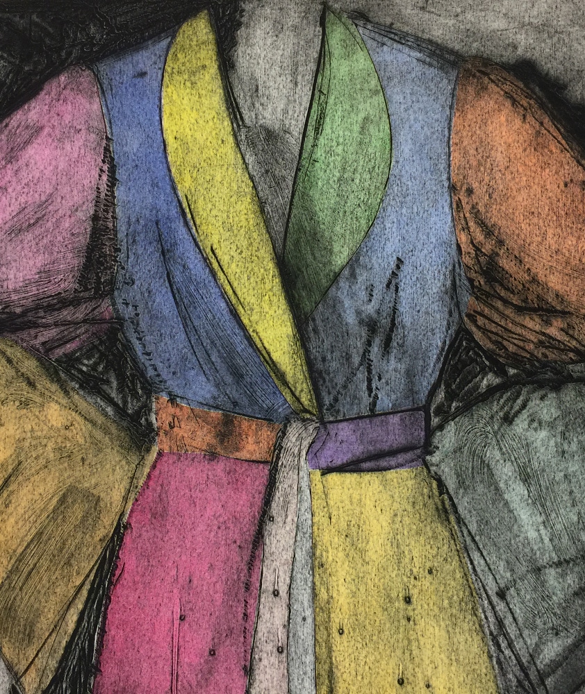 Pastel Colors Jim Dine Robe Print Closeup