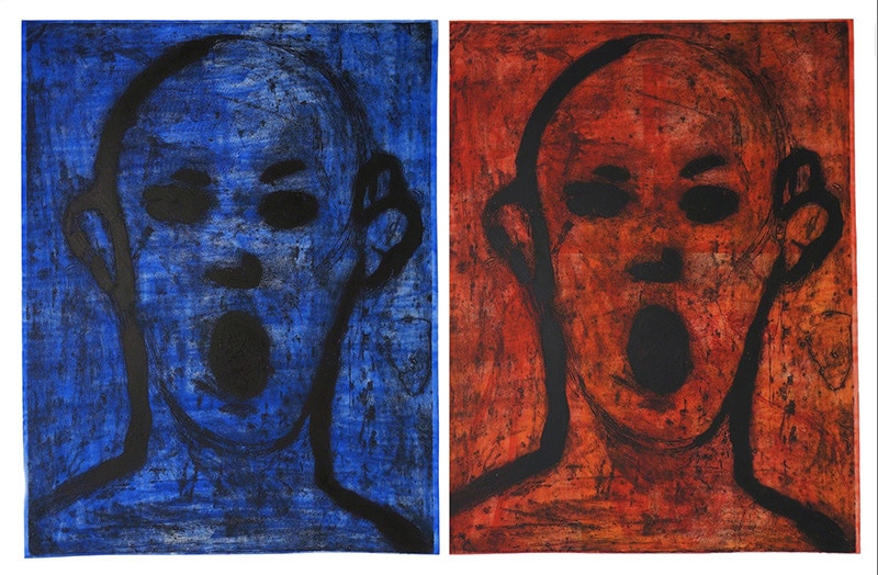 Jim Dine Print Two Faces Blue Red