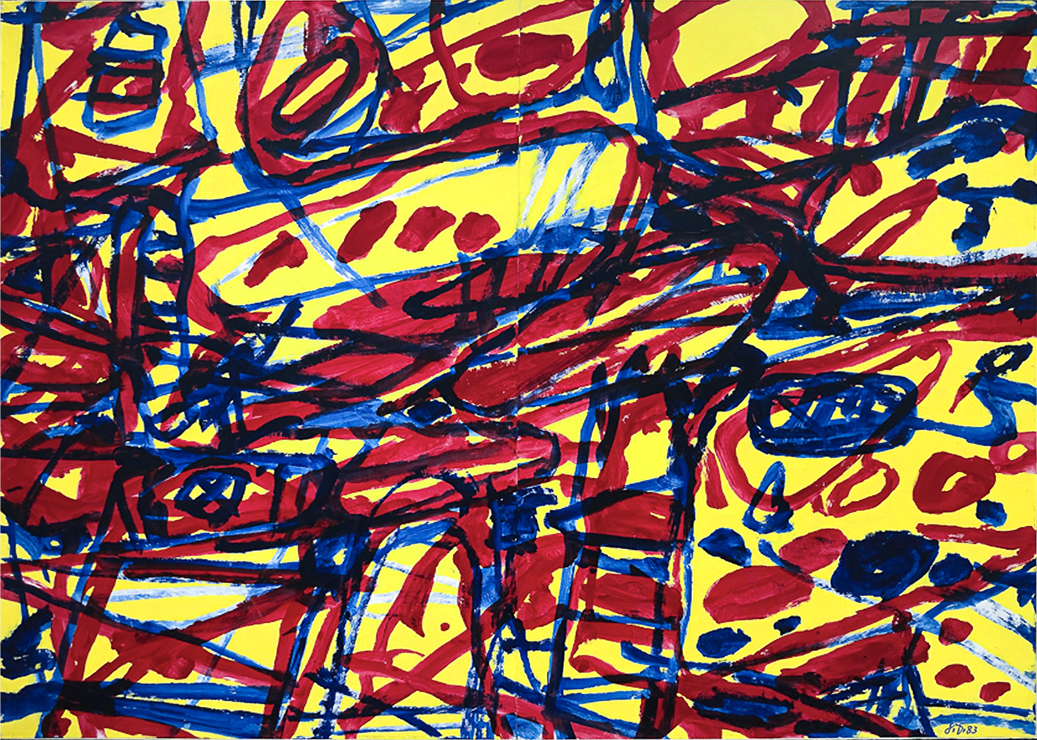 Jean Dubuffet work on paper with red, yellow and blue primary colors