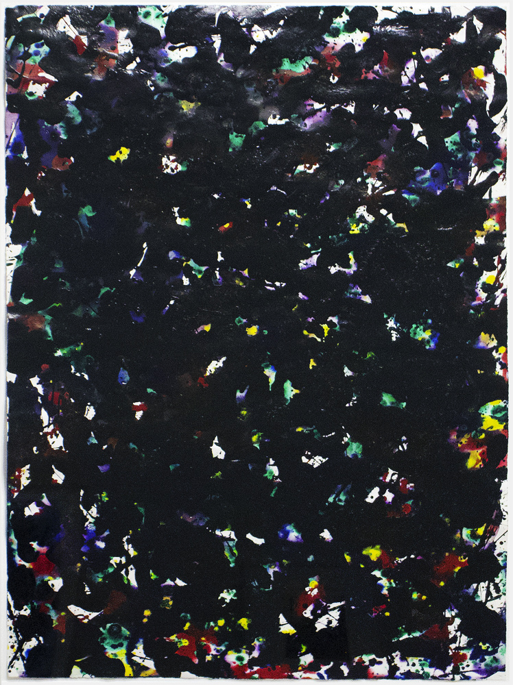 Depiction of Sam Francis's Heavily Painted 1978 Painting on Paper with Black