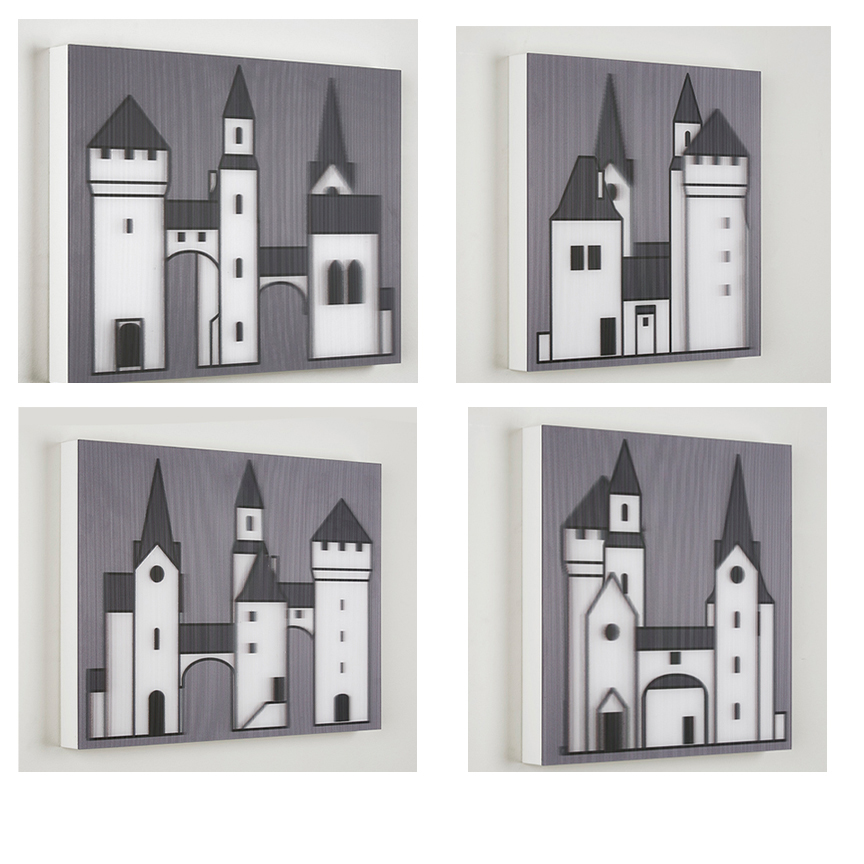 Julian Opie print set of lenticular medieval buildings