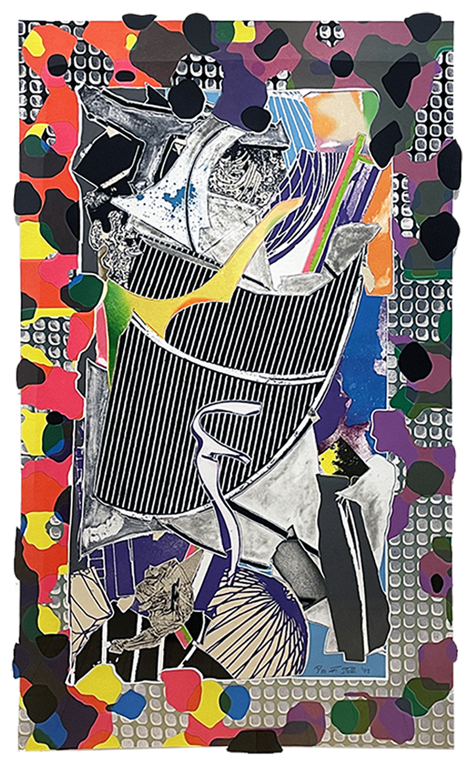 Frank Stella multicolor abstract print entitled "The Battering Ram" cropped