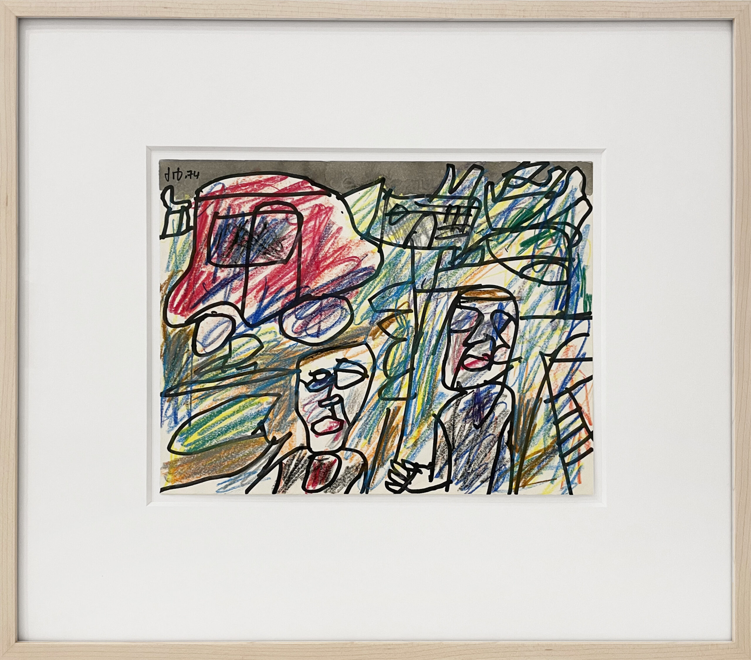 Jean Dubuffet abstract drawing with two figures and red car