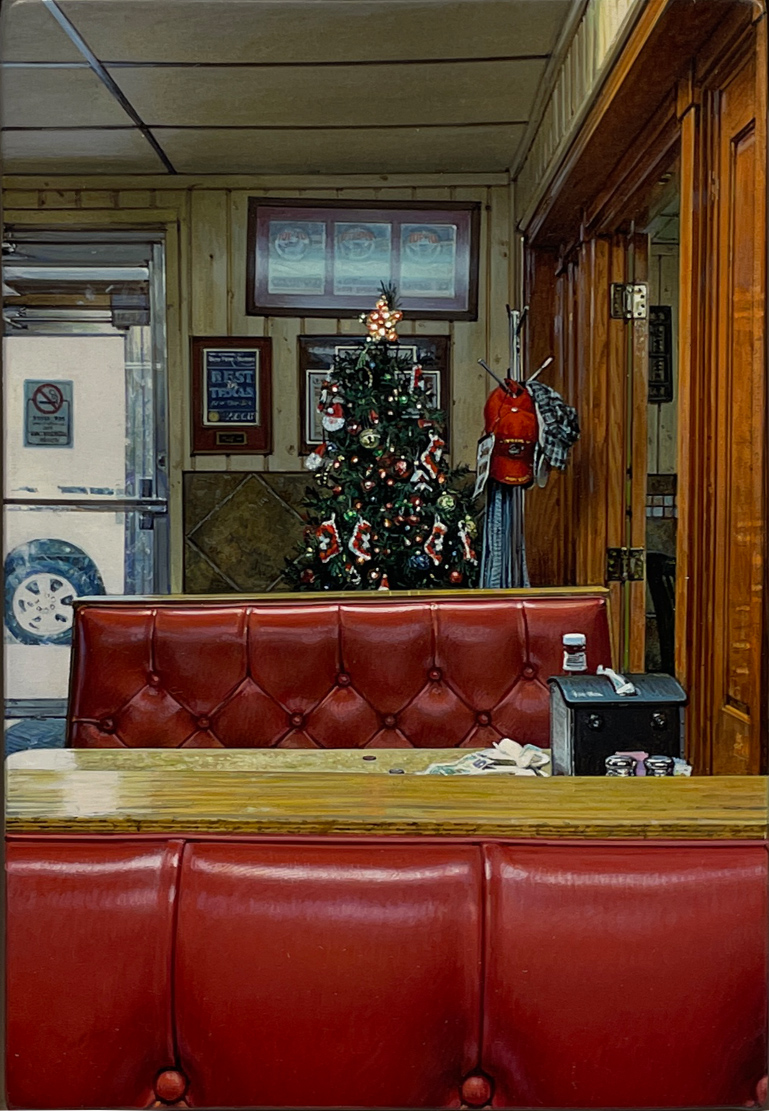 Rod Penner Koffee Kup Rod Penner photorealistic painting of diner at Christmas time
