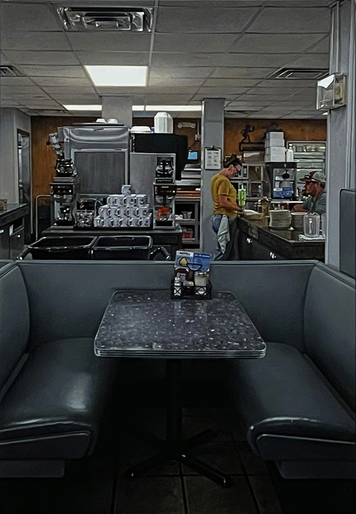 Rod Penner Blue:Coffee HiResCrop Rod Penner photorealistic painting of diner at Christmas time