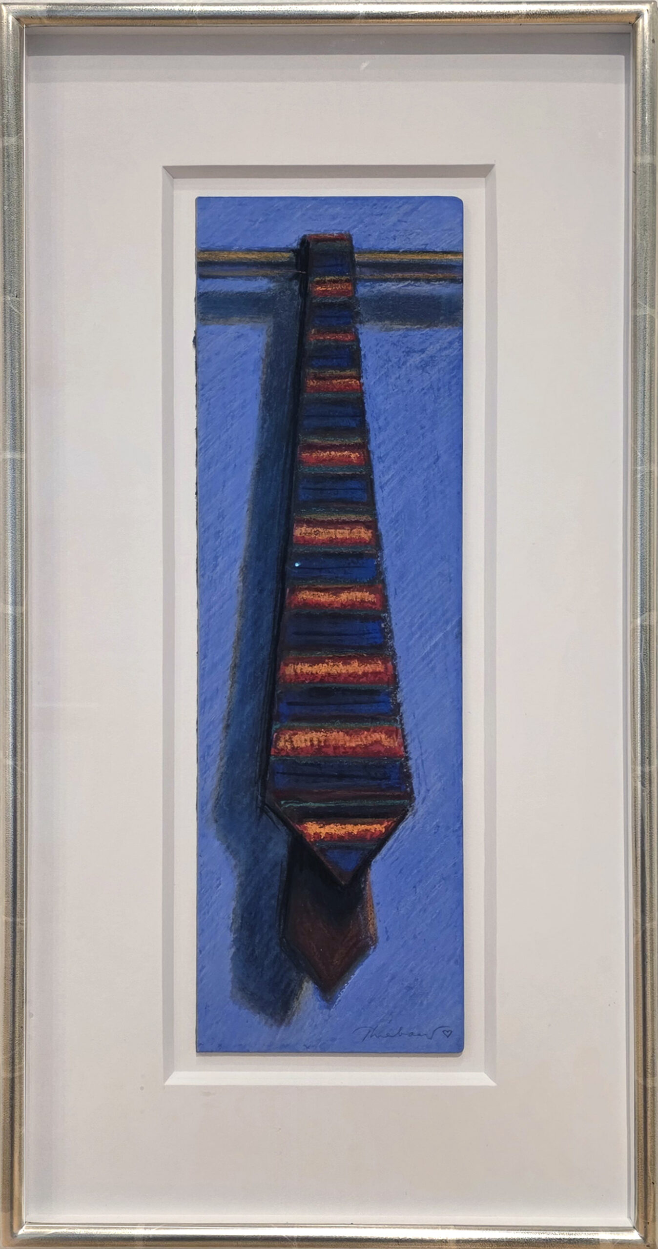 Colorful and textured Wayne Thiebaud landscape painting depicting luminous irrigation pond, with frame
