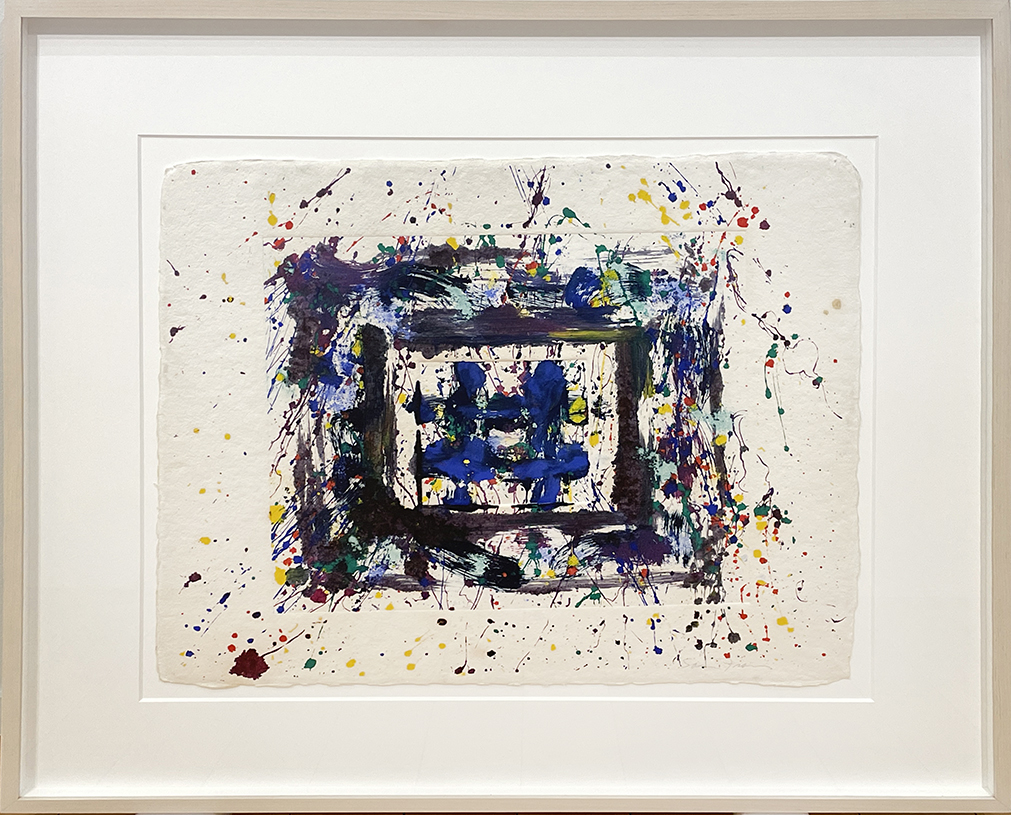 Framed image of Wayne Thiebaud painting depicting eyeglasses in pale colors